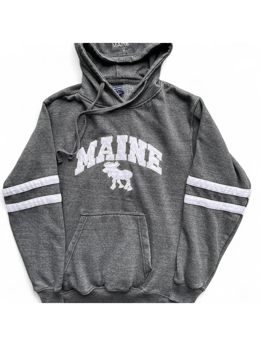 Vintage Style Grey Maine Moose Hoodie Sweatshirt Size M